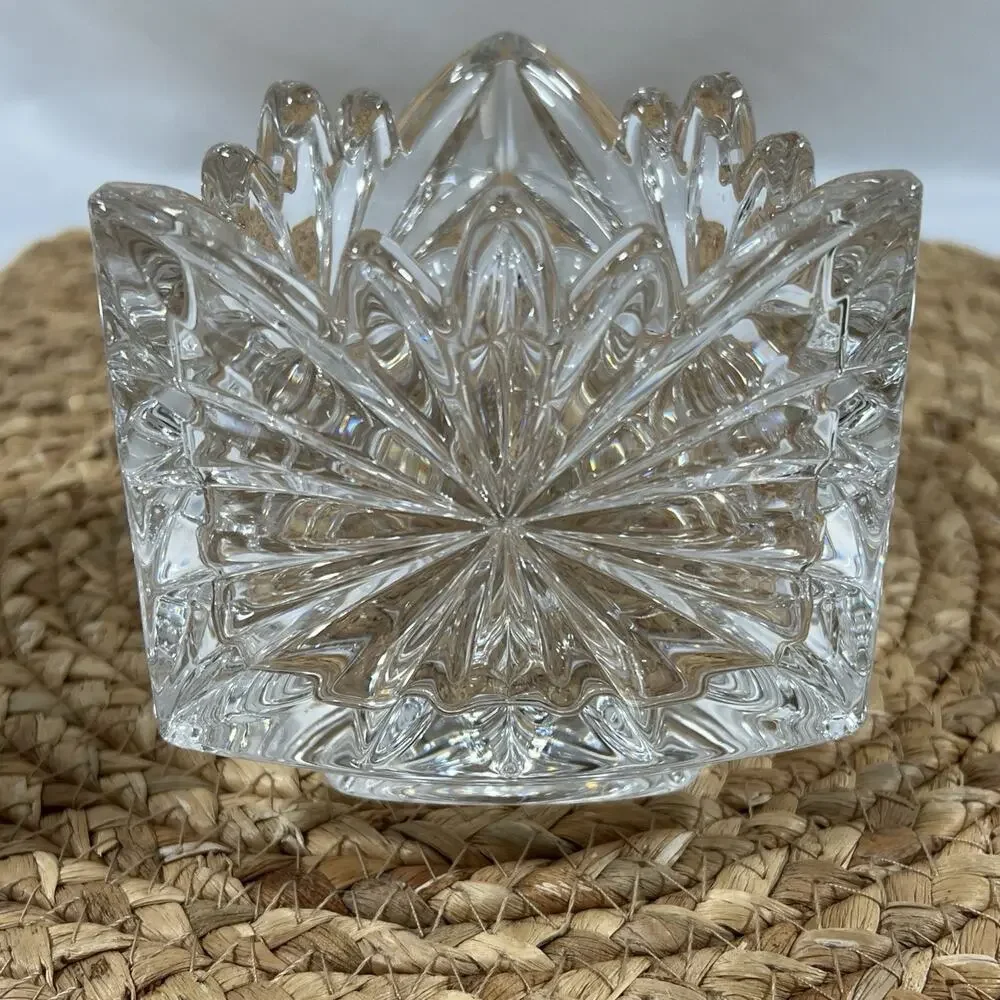 Vintage Mikasa Crystal Fire Blossom Triangle Votive Candle 2 Holders Triangular